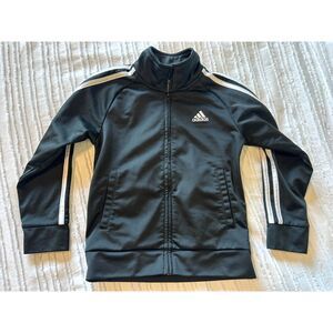 Adidas Kids Track Suit Jacket Striped Black Full Zip Logo Sweater Toddler Size 5